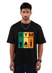 CHKOKKO Men Round Neck Printed Regular Dry Fit Gym Sports T-Shirt Black M