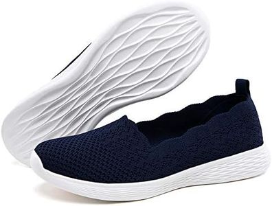 poemlady Women's Slip on Loafer Shoes - Mesh Casual Ballet Flat Nurse Walking Sneakers Knit Round Toe Casual Low Wedge Memory Foam Shoes, B/Dark Blue, 11.5