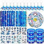 96 PCS Shark Party Favors Including Shark Keychains, Shark Silicone Bracelet Wristbands, Shark Slap Bracelets, Shark Tattoo Stickers ,Shark Stickers, Shark Birthday Party Favors Supplies Gift for Baby Shower Kids Party Decorations