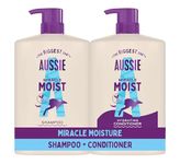 Aussie Miracle Moist Shampoo & Conditioner 1L Set, Moisturising formula for Dry, Damaged Hair, With Macadamia Nut Oil, Cruelty Free & Vegan, XXL VALUE PACK (Pack of 2)