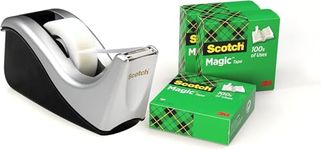 Scotch Tape Dispenser in Silver with 4 Rolls of Scotch Magic Tape 19mm x 33m - Ideal For School, Home and Office