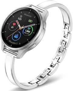 Mosonio 20mm Slim Elegant Band Compatible with Garmin Vivoactive 6/ 5/ 3/ 3 Music for Women, Dressy Metal Bands with Embedded Silicone Accents and Easy-adjust Link Clasps for Venu Sq 2/Venu 2 Plus/Forerunner 158/165/245/570(42mm) (Silver + White)