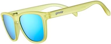 goodr Swedish Meatball Hangover Polarized Sunglasses for Men & Women, Yellow Translucent Frames with Blue Reflective Lens, UV400 Protection, No Slip
