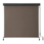 VICLLAX Premium Outdoor Roller Shade PVC Fabric Exterior Roller Shade for Porch Patio Balcony, Crank Operated with Aluminum Protective Valance(8' W X 8' L), Mocha