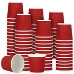 Yaomiao 200 Pcs 4 oz Disposable Espresso Cups Ripple Corrugated Paper Disposable Coffee Cups Insulated Hot Cups Ripple Cups for Party Cold Drinks Hot Beverage Tea (Red)