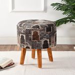 NACIA Printed Ottoman Upholstered Foam Cushioned Pouffes Puffy Stool for Living Room Sitting Muddha Wooden Velvet Pouf Stool for Foot Rest, Home Decor Dressing Table Stool, 16x16x17 Inches, Black