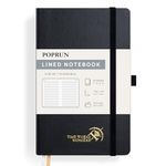 POPRUN Lined Journal Notebook for Women & Men, A5 Medium Size 5.25''x 8'', 120GSM Thick Paper, 128 Numberd Pages, Hardcover, Index Tabs, College Ruled Notebook for Work & Note Taking - Black