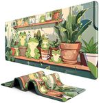 BOSOBO Large Mouse Pad, Desk Pad, XXL XL Extended Gaming Mouse Pad, Desk Mat for Office & Home, Long Keyboard Mat, Huge Mouse Pad, Desktop Full Cover 31.5 x 11.8 Inches, Anime Happy Frogs Green Plant