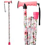 CLOKTA Folding Cane - Walking Cane for Men and Women - Floral,Foldable,Lightweight,Adjustable,Portable Hand Walking Stick-Canes for Seniors & Adults,Comfortable T Handles Walking Stick (Pink Floral)