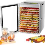Kwasyo Food Dehydrator Machine, 12 Trays ALL Stainless Steel, Dual fan 360° Efficient Drying, 24H Adjustable Timer & 30℃ to 90℃ Temperature Control, Overheat Protection, 800W