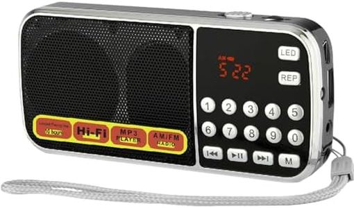 YOFITS YF37 Portable FM AM Radio with TF Card Slot USB AUX Input MP3 Player LED Flashlight Music Repeat Earphone Output and 1000mAh Rechargeable Battery – Compact Design for Travel and Home Use(Black)