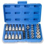 Torx Socket Set Hakkin 34Pcs Female E Torx Socket Set 1/4" 3/8" Drive E4-E20 Cr-V Star Socket S2 Steel Tamper Proof Torx Bit Socket Set 3/8" Drive T10-T60