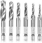 Hymnorq Combination Drill and Tap Bit 6PC Set, Metric Size 3mm 4mm 5mm 6mm 8mm 10mm, 1/4 Inch Hex Shank, High Speed Steel 4341, Spiral Twist Flute, for Wood Platic and Aluminum