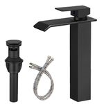 BATHLAVISH Black Vessel Sink Faucet, Matte Black Tall Bathroom Faucet, Waterfall Bathroom Faucet, Vessel Faucet Single Hole Single Handle Modern Vanity RV with Pop Up Drain Without Overflow