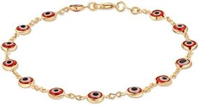 Barzel 18k Gold Plated Red Evil Eye Anklet For Women - Made in Brazil (Red)