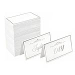 100 Pack Name Place Cards Wedding Name Table Cards Setting Tent Cards with Silver Foil Border Seating Place Banquets Cards for Restaurants, Wedding Reception, Dinner Parties