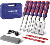 WORKPRO 10-Piece Wood Chisel Set for Woodworking, Cr-V Bevel Edge Chisels (1/4", 1/2", 3/4", 1", 1-1/4", 1-1/2") with Sharpening Stone, Honing Guide, Carpenter Pencils & Storage Case