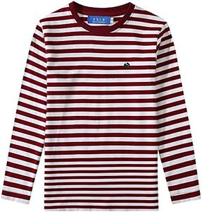 SSLR-Big-Boys-Long-Sleeve-Shirt-Striped Tee Shirts Cotton Crew Neck Casual (Medium, White Rose Red)