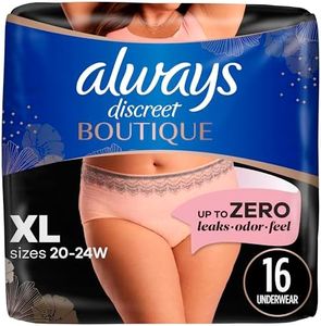 Always Discreet Boutique Adult Incontinence and Postpartum Underwear for Women, Maximum Protection, XL, Rosy, 16 Count