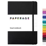 Paperage Lined Journal Notebook, Hard Cover, Medium 5.7 x 8 inches, 100 gsm Thick Paper (Black, Ruled)