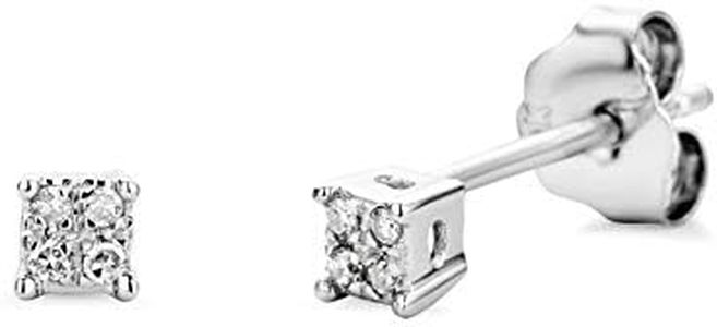 Miore - Orecchini Donna Oro Bianco Vero 9KT 375 - Diamanti Naturali. Orecchini Punto Luce Piccoli a lobo, Orecchini anallergici con perno passante e chiusura a farfalla.