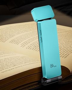86lux Book Light, Rechargeable Clip-On LED Reading Light for Bed & Night Use - 3 Color Temperatures with Stepless Dimming, Ultralight Bookmark Design for Kids, Book Lovers, Cyan