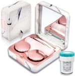 Vastsoon Contact Lens Case with Cleaner Washer, Portable Cute Eye Contacts Colored Lenses Applicator Remover Tool Kit with Mirror Solution Bottle Travel Size for Daily Outdoor (Square, Rose Gold)