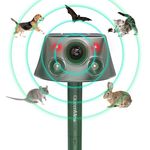 Animal Deterrent Solar Powered, Animal Deterrent Devices with Flashing Light, Waterproof Outdoor Animal Chase Deterrent for Bird Deer Skunk Squirrel Raccoon Cat Rabbit,Sound Frequency 18 kHz