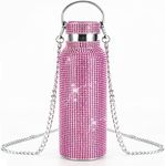 Bling Diamond Thermal Bottle,Glitter Water Bottles, Stainless Steel Thermal Bottle Refillable Water Bottle with Chain for Women (500ml, Pink)