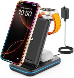 GEEKERA 3 in 1 Wireless Charging Station, Foldable Wireless Charger Stand for Multiple Apple Devices for iPhone 16 15 14 13 12 11 Pro Max Plus XR X, Apple Watch Ultra/9/SE/8/7/6/5/4/3/2, AirPods Pro/3