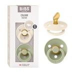 BIBS Pacifiers - Set of 2 | Colour Pacifier with Anatomical Nipple | BPA-Free Natural Rubber | Made in Denmark | Ivory/Sage | Size 0-6 Months