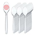 100 Clear Plastic Spoons | Heavy Duty Plastic Silverware Spoons | Fancy Plastic Cutlery | Elegant Disposable Spoons Pack | Bulk Disposable Flatware | Plastic Utensils Set | Nice Disposable Silverware