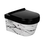 Vardhman Ceramics Belmonte Designer Rimless Wall Hung Water Closet Commode Black Print Toilet Ewc with Seat Cover (RETRO-RL-16)