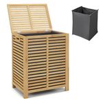 RELAX4LIFE Bamboo Laundry Basket, 80L Large Laundry Hamper with Lid & Handles, Removable Liner Bag, Freestanding Storage Laundry Clothes Bin for Bathroom, Living Room, Bedroom (Wide Slats)
