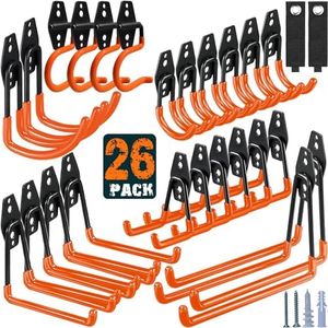 HUPBIPY 26 Pack Garage Hooks Heavy Duty Utility Steel with Anti-Slip Coating Wall Mount Storage Organizer for Hanging Power and Garden Tools, Ladders, Hose, Bikes, Ropes, Bulk Items, and More