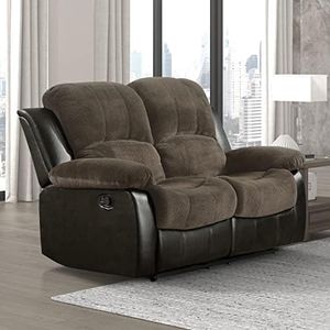 Lexicon Humphreys Loveseat Recliner - Soft Faux Leather Double Reclining Sofa, Manual Pull Tab, Wall Hugger, High-Density Foam, Solid Wood Frame, Easy Assembly, 62.5"W, Living Room, RV - Brown Shades
