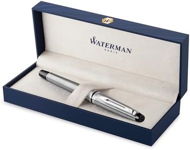 Waterman S0952060 Expert Fountain Pen, Stainless Steel with Chrome Trim, Medium Nib with Blue Ink Cartridge, Gift Box