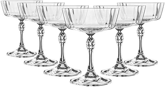 Bormioli Rocco 6X Clear 275ml America '20s Champagne Cocktail Saucers - Vintage Art Deco Coupe Glasses for Wine, Espresso Martini