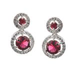 Jewar Mandi Earrings Silver Plated Drop & Dangle American Diamond Cubic Zirconia Ad Cz Multi-Color Stones Round Dual Drop Design Danglers Jewelry For Women & Girls (Wine/Maroon)