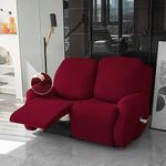 Hokipo 6-Pieces Super Stretch Recliner Sofa Cover 2 Seater Fully Covered Washable Furniture Protector, Burgundy (Ar-4741-Brgn) - Polyester