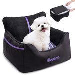 BurgeonNest Dog Car Seat for Small Dogs, Soft Booster Carseat, Oxford Fabric, Detachable and Washable, with Storage Pockets, Black, Under 25 lbs (SA4)