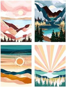 hkejoi 4 Pack Paint by Numbers Kit for Adults,Abstract Mountain Scenery Adults' Paint by Number Kits,Acrylic Painting by Numbers for Adults for Home Wall Decoration and 16X12 in