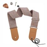 HOT SEAL Linen Style Adjustable Genuine Leather Metal Hook Guitar Strap Bass Universal Strong Back Straps (Linen Light Brown)