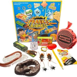 Prank Kits for Kids - Pranks Pack and Joke Toys Box Set, 14pcs April Fools Novelty Practical Jokes Gift, Kids Tricks Based Game for Boys & Girls, Included Whoopee Cushion, Fake, Fake Roaches