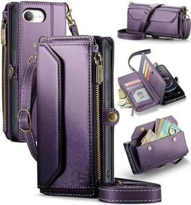 Strapurs Crossbody Wallet Case Compatible with iPhone 16E RFID Blocking 7-Card Holder Soft PU Leather Magnetic Snap Shoulder Strap Zipper Pocket Phone Cases Fit for iPhone 16E - Purple