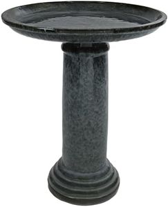 Sunnydaze Toulon Outdoor Ceramic Bird Bath - 24.5" H - UV- and Frost-Resistant - Glazed Bowl - Black Mist Glaze