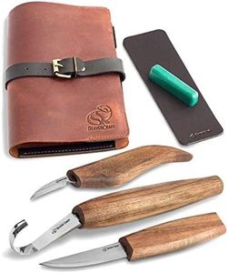 BeaverCraft Spoon Carving Kit Whittling Knives Spoon Carving Knife Sloyd, Chip Small Detail Knife, Hook Knife - Spoon Carving Tools Wood Carving Kit & Leather Strop Whittling Knife Set Deluxe S13X