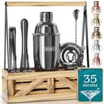 BARE BARREL® Martini Cocktail Making Kit | Bartender Kit Cocktail Shaker Set Maker | Farmhouse Rustic Portable Caddy & 35 Recipe Cards | Mixology Cocktail Gift Set (Black.)