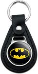 Black Leather Batman Classic Bat Shield Logo Keychain