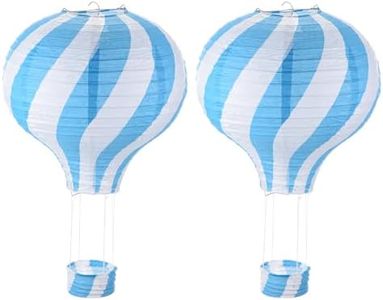 PATIKIL 14x12inch Paper Lanterns, 2Pcs Hot Air Balloon Hanging Decorative Lantern Wavy Stripes Design for Party Decorations Birthday Wedding Bridal Showers Decor Supplies, Light Blue